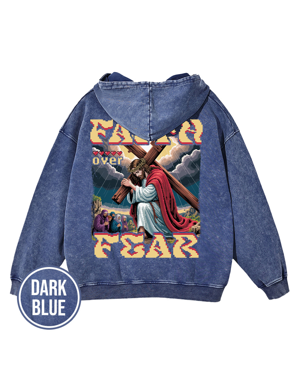 Faith Over Fear Pixel Design Acid Wash Oversize Hoodie - Godlygrind