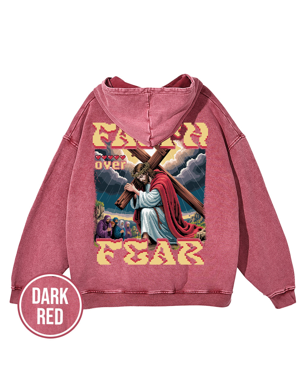 Faith Over Fear Pixel Design Acid Wash Oversize Hoodie - Godlygrind