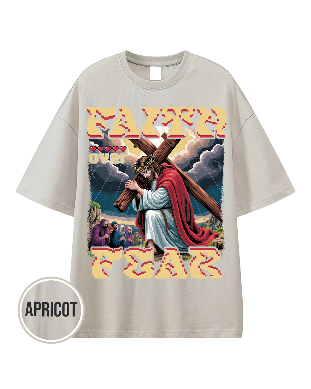 Faith Over Fear Pixel Design Essential Heavyweight Cotton T-Shirt - Godlygrind