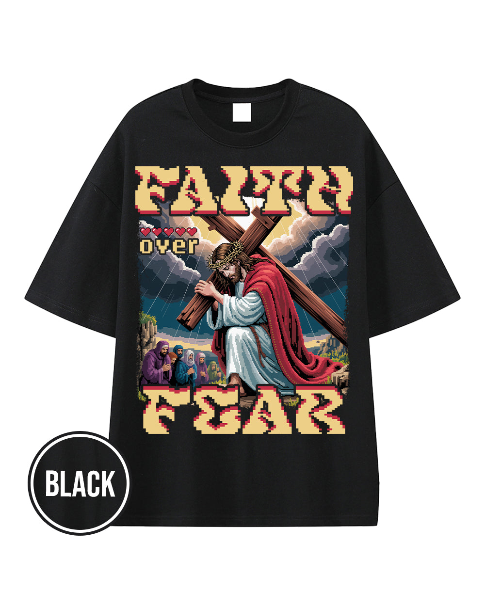 Faith Over Fear Pixel Design Essential Heavyweight Cotton T-Shirt - Godlygrind