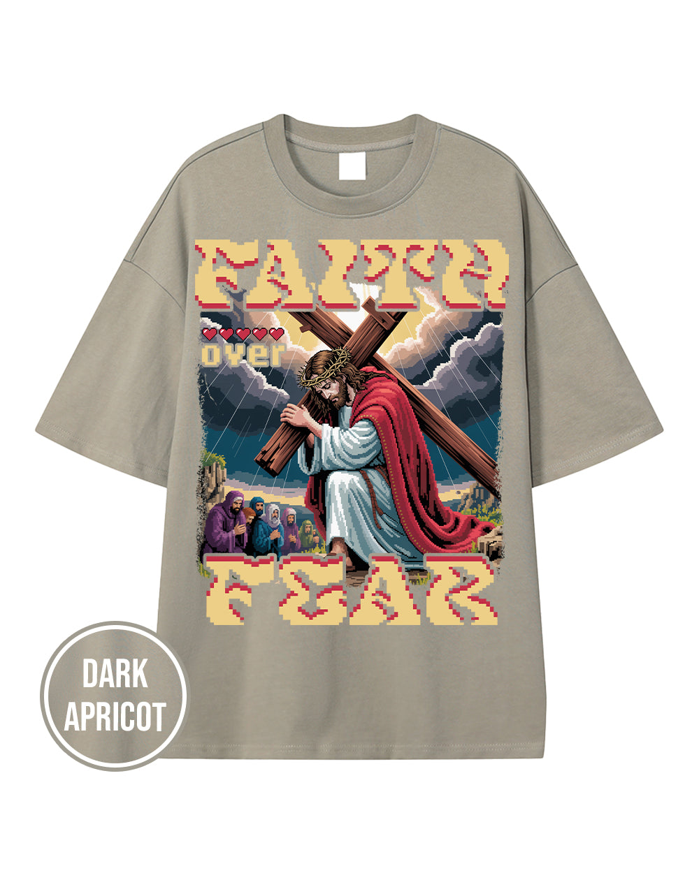 Faith Over Fear Pixel Design Essential Heavyweight Cotton T-Shirt - Godlygrind
