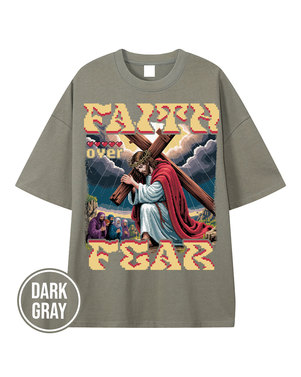 Faith Over Fear Pixel Design Essential Heavyweight Cotton T-Shirt - Godlygrind