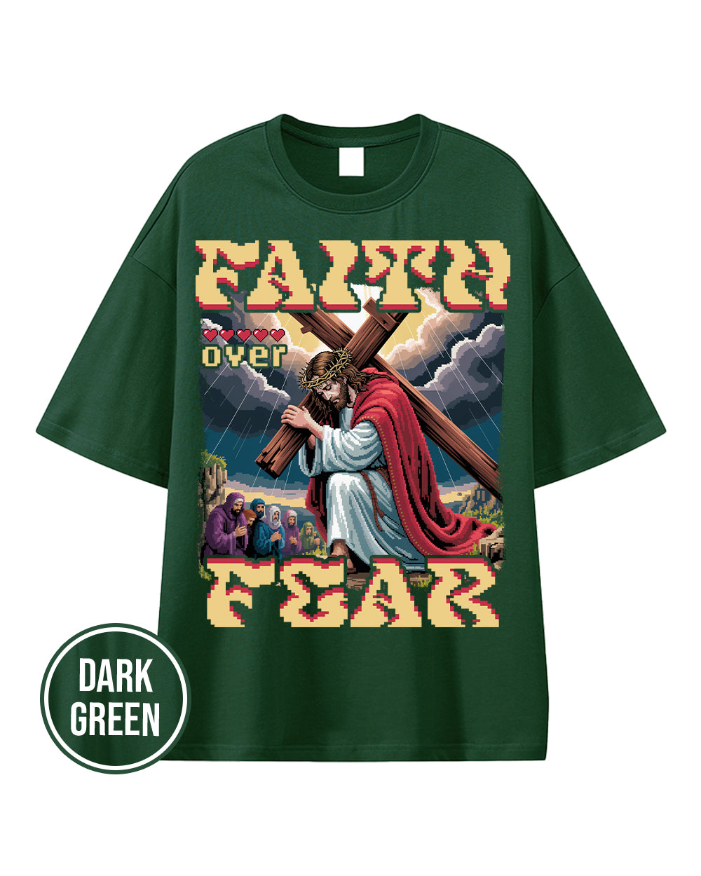 Faith Over Fear Pixel Design Essential Heavyweight Cotton T-Shirt - Godlygrind
