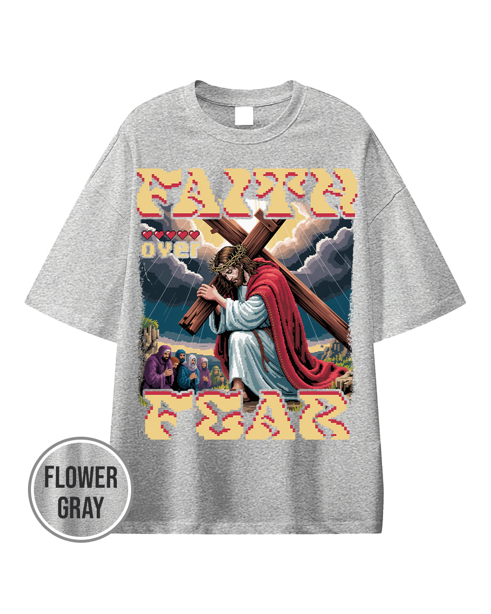 Faith Over Fear Pixel Design Essential Heavyweight Cotton T-Shirt - Godlygrind