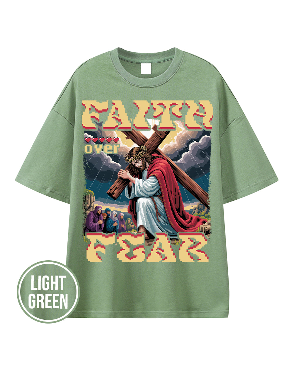 Faith Over Fear Pixel Design Essential Heavyweight Cotton T-Shirt - Godlygrind