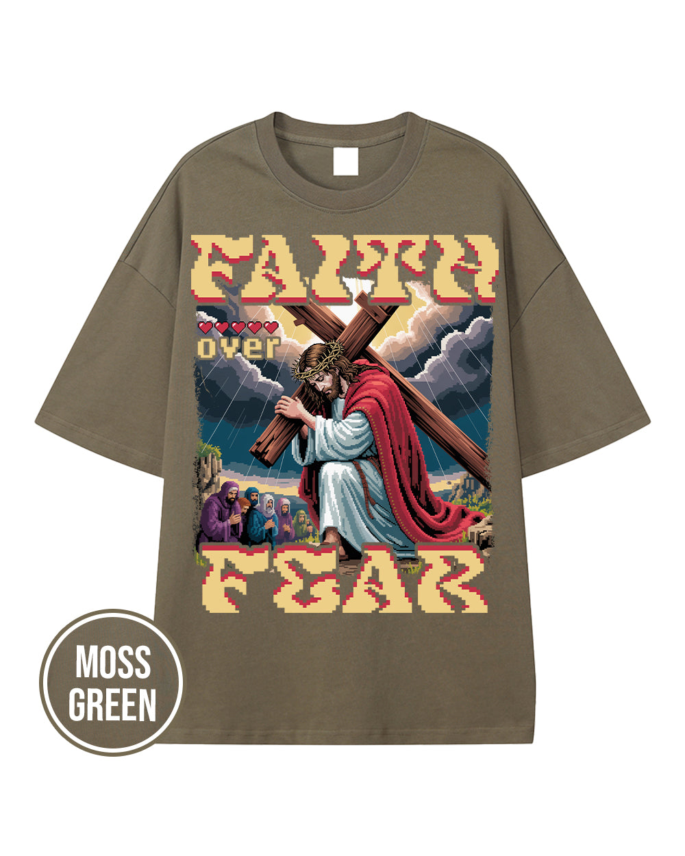 Faith Over Fear Pixel Design Essential Heavyweight Cotton T-Shirt - Godlygrind