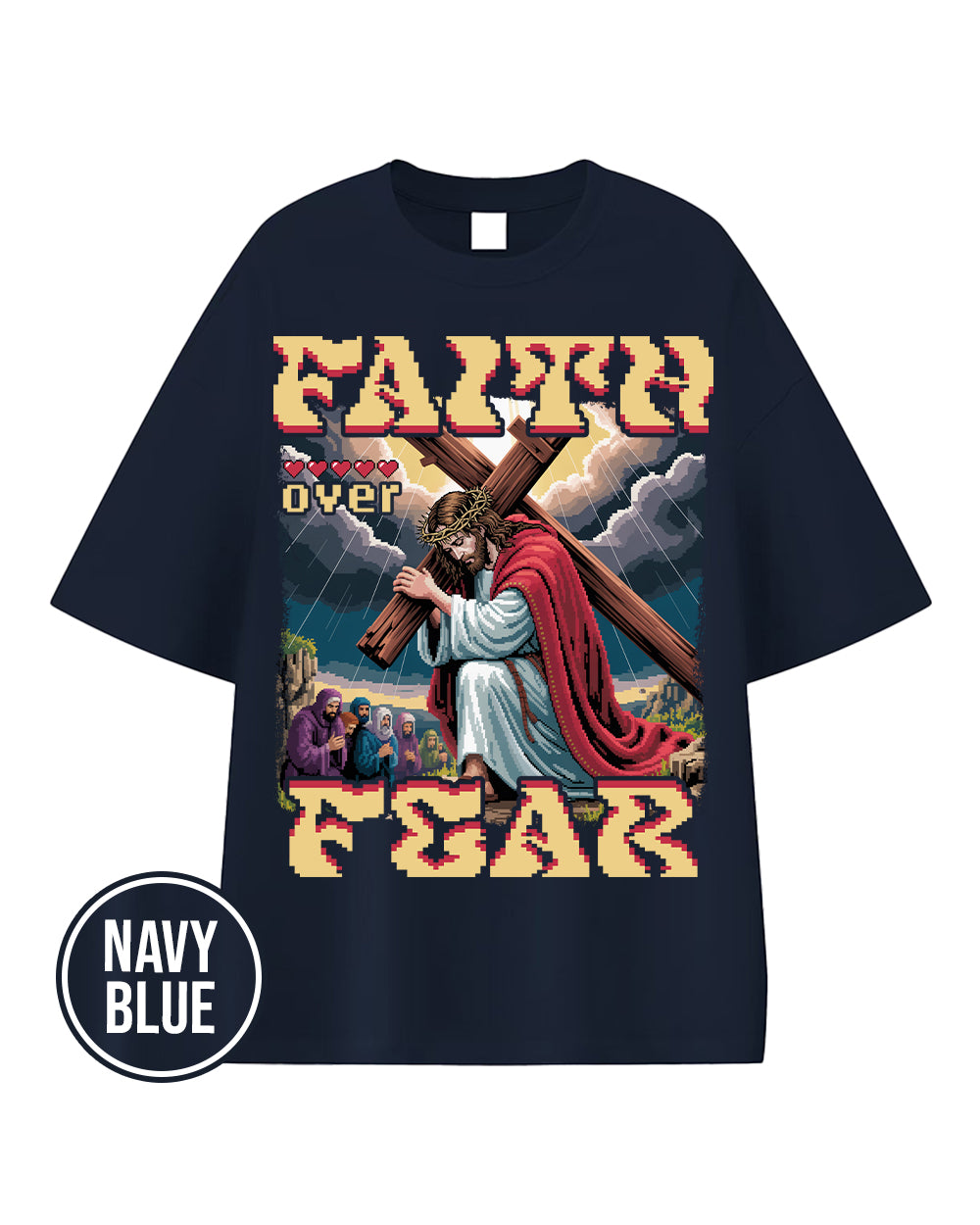 Faith Over Fear Pixel Design Essential Heavyweight Cotton T-Shirt - Godlygrind