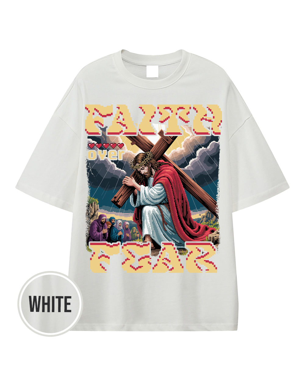 Faith Over Fear Pixel Design Essential Heavyweight Cotton T-Shirt - Godlygrind