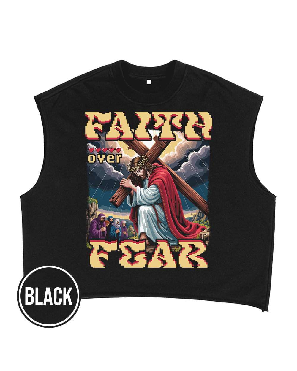 Faith Over Fear Pixel Design French Terry Boxy Tank Top - Godlygrind
