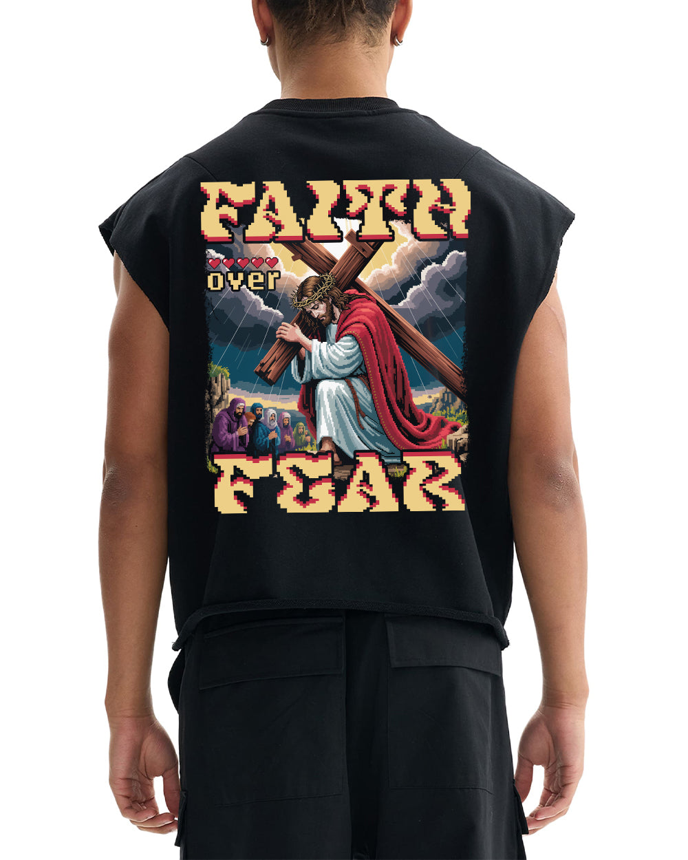 Faith Over Fear Pixel Design French Terry Boxy Tank Top - Godlygrind