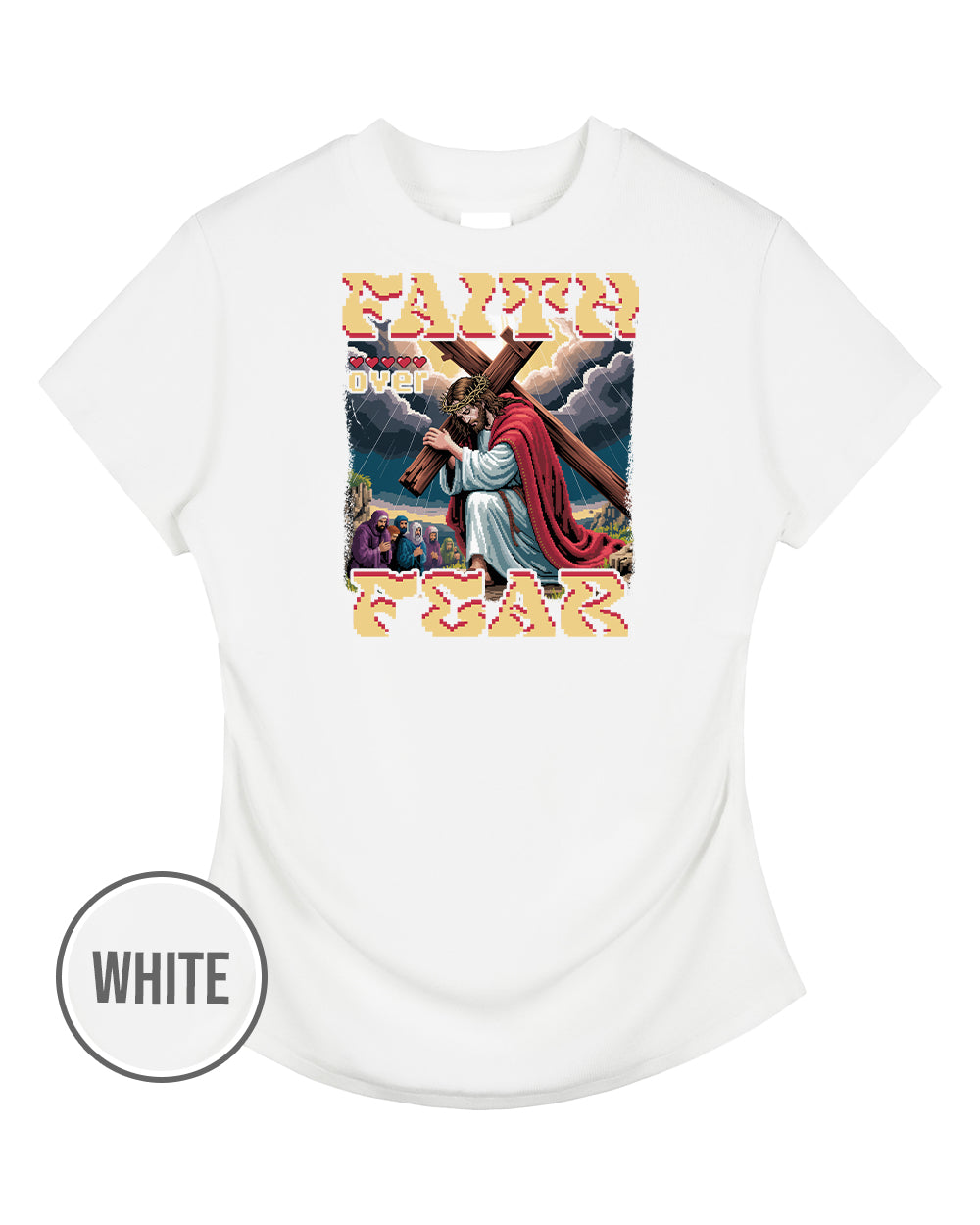 Faith Over Fear Pixel Design Vintaged-Wash Bodycon Cotton T-Shirt - Godlygrind