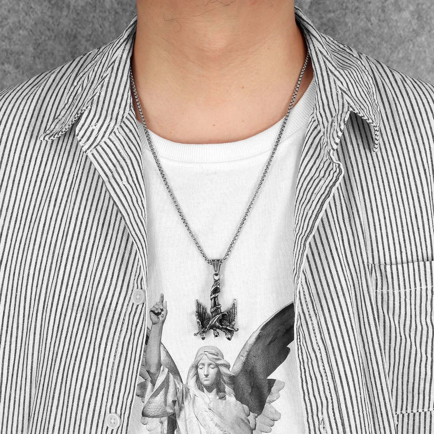 Fallen Angel Pendant – Gothic Wrapped Angel Wings Necklace