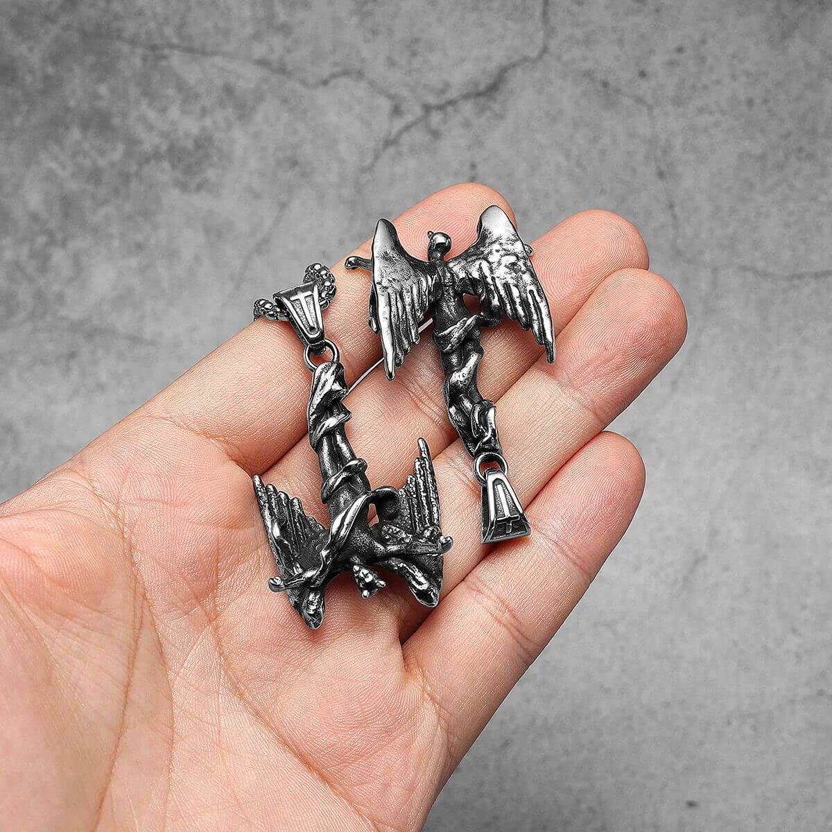 Fallen Angel Pendant – Gothic Wrapped Angel Wings Necklace
