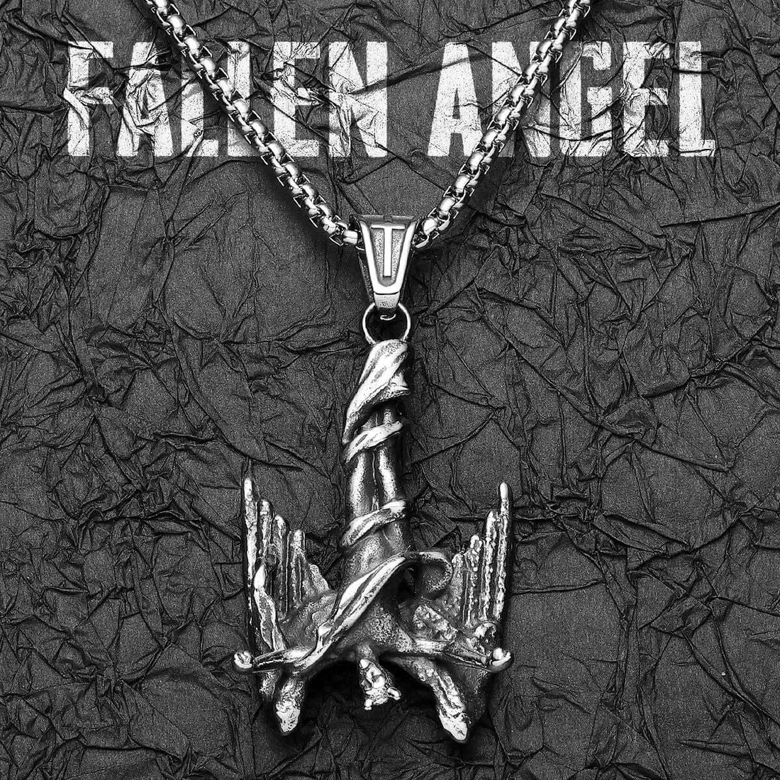 Fallen Angel Pendant – Gothic Wrapped Angel Wings Necklace