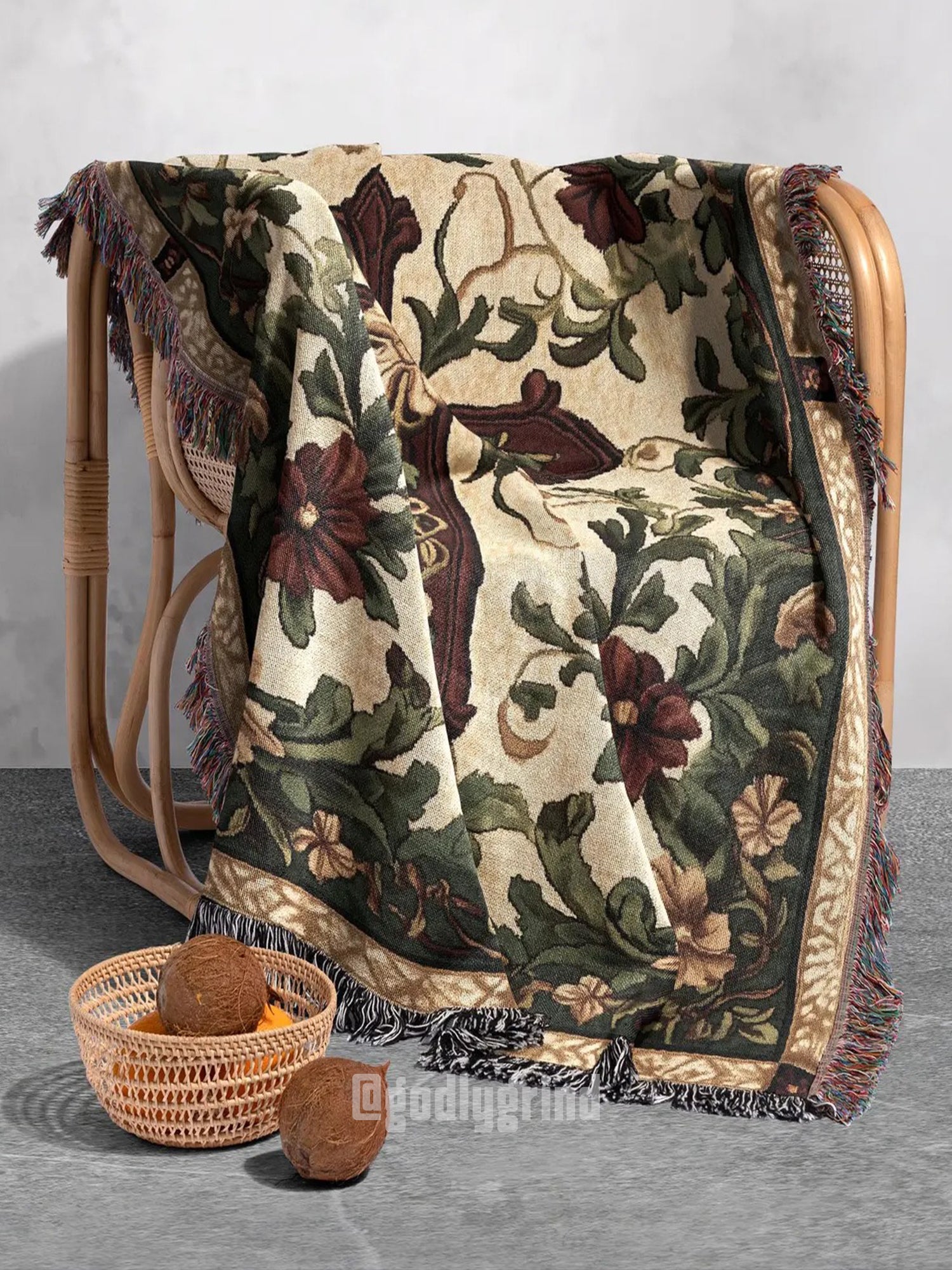 Floral Cross Tapestry Throw Woven Blanket