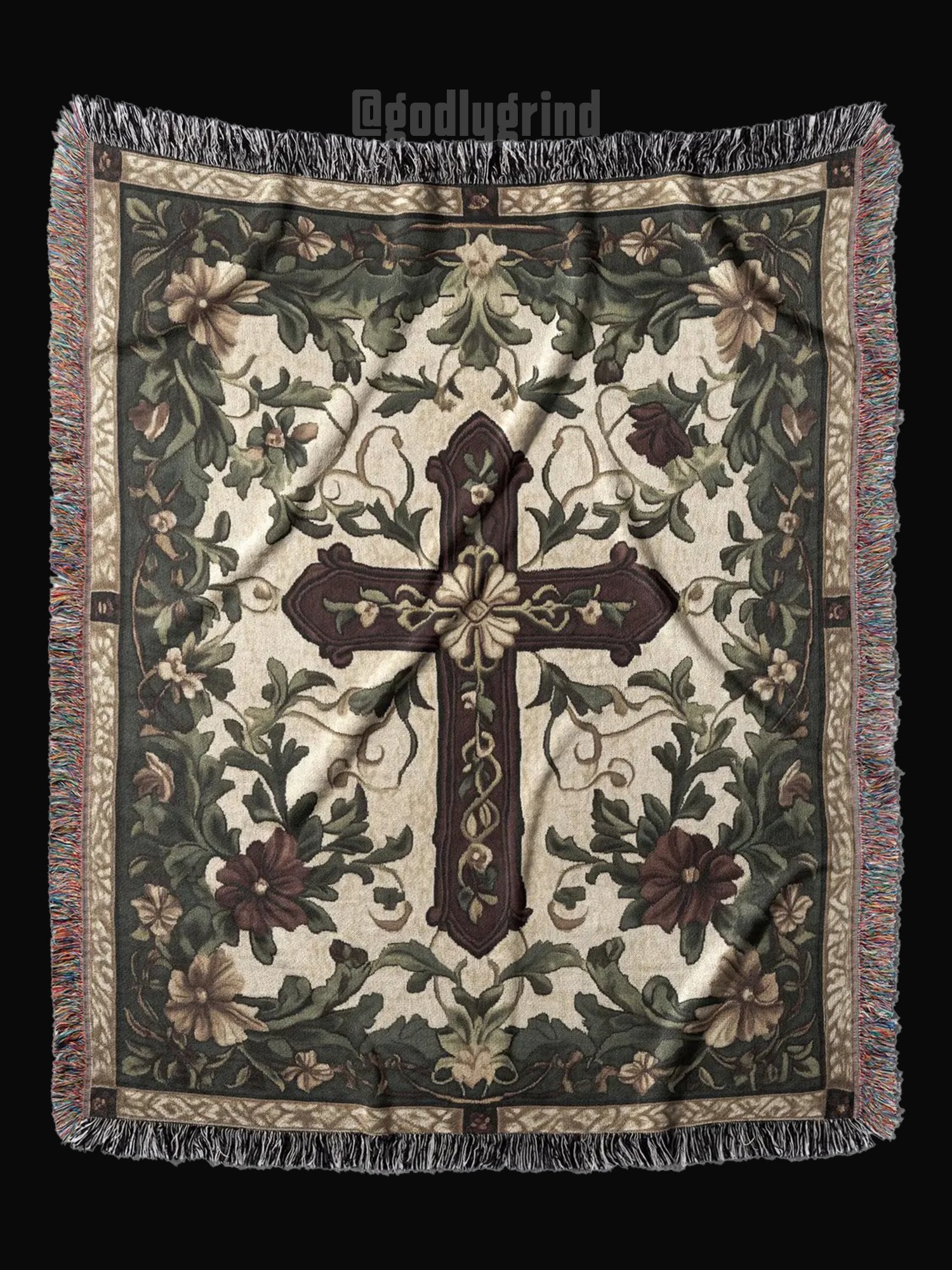 Floral Cross Tapestry Throw Woven Blanket