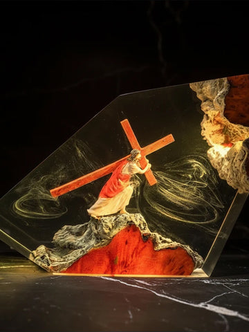 God Jesus Christ Cross Christian Resin Night Light Lamp Decor
