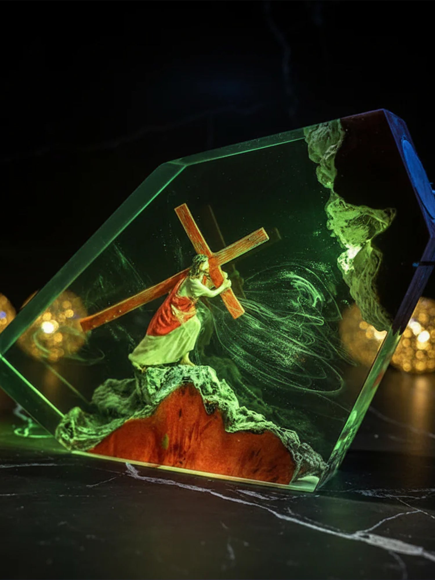 God Jesus Christ Cross Christian Resin Night Light Lamp Decor