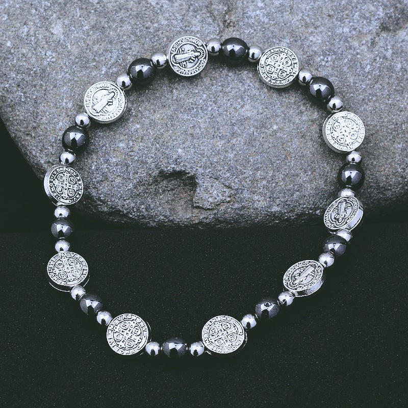 Godly Grind Black Gallstone St. Benedict Rosary Bracelet - Godlygrind