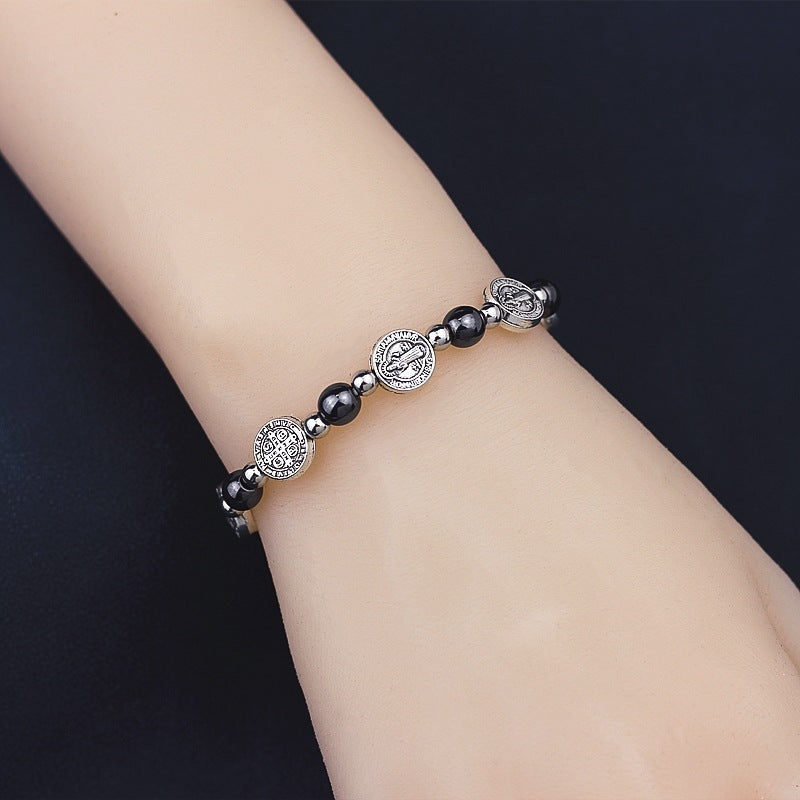 Godly Grind Black Gallstone St. Benedict Rosary Bracelet - Godlygrind