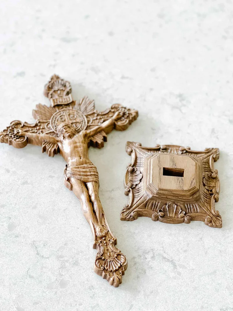 Godly Grind Wood carving of the Cross of the Order of Saint Benedict