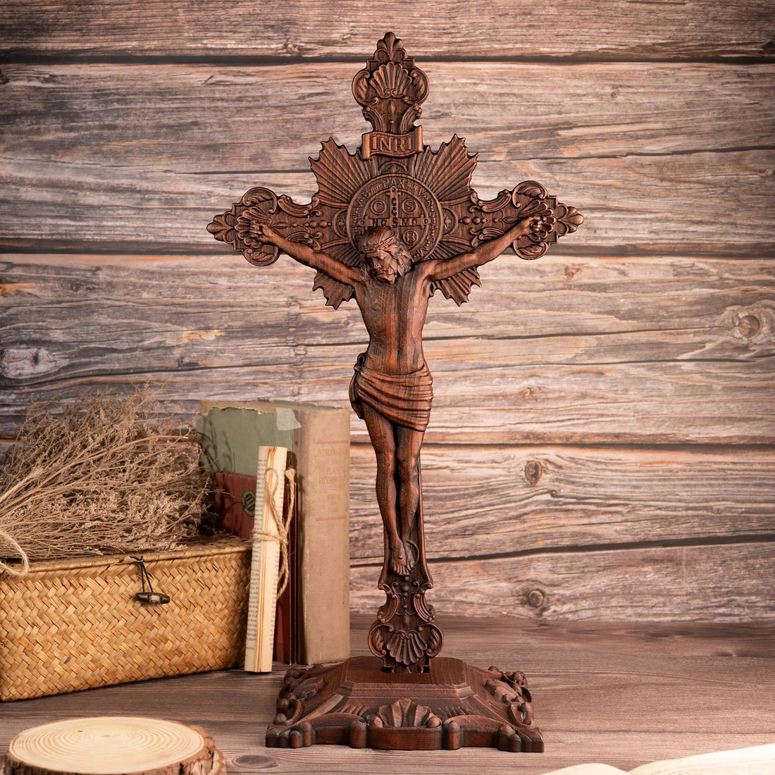 Godly Grind Wood carving of the Cross of the Order of Saint Benedict