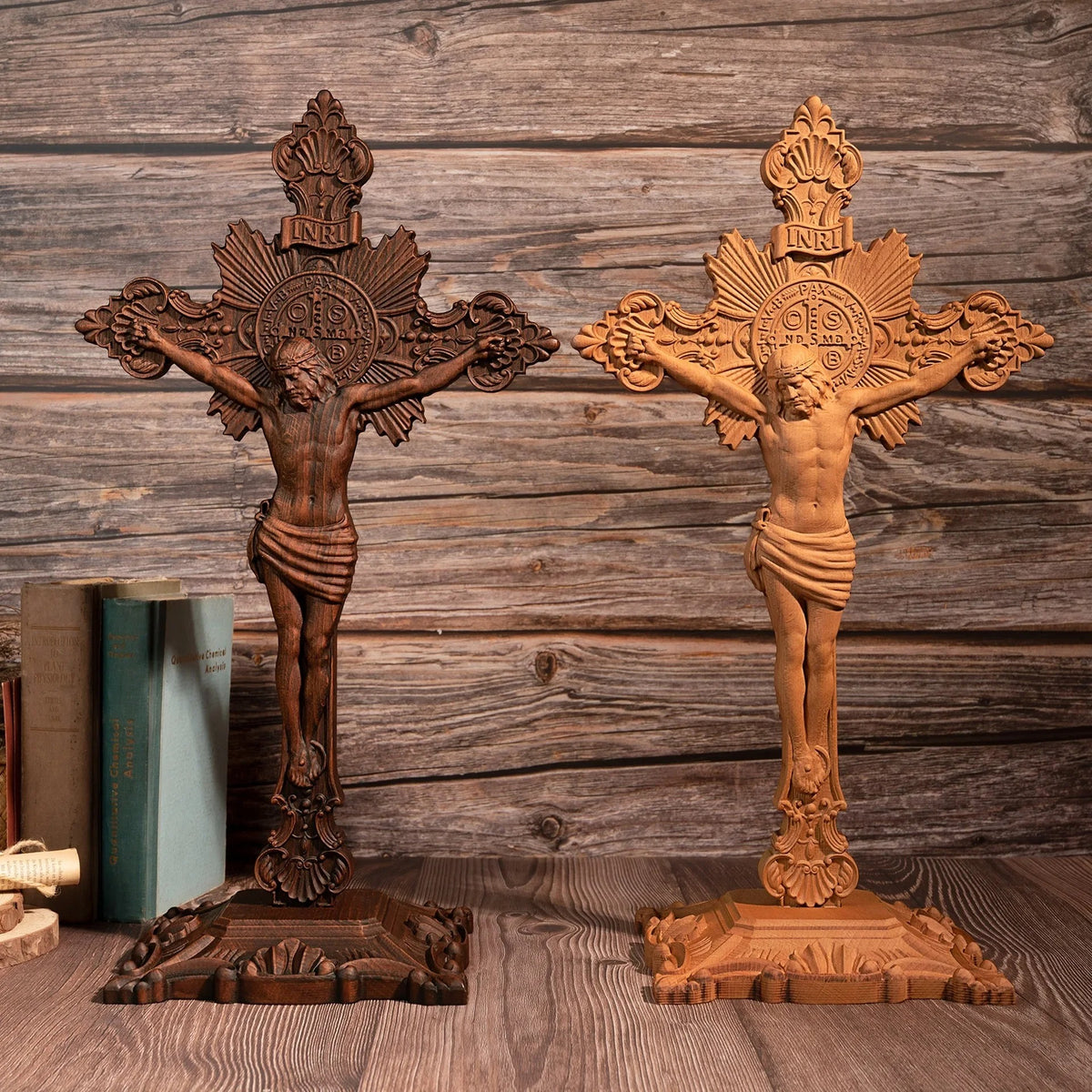 Godly Grind Wood carving of the Cross of the Order of Saint Benedict