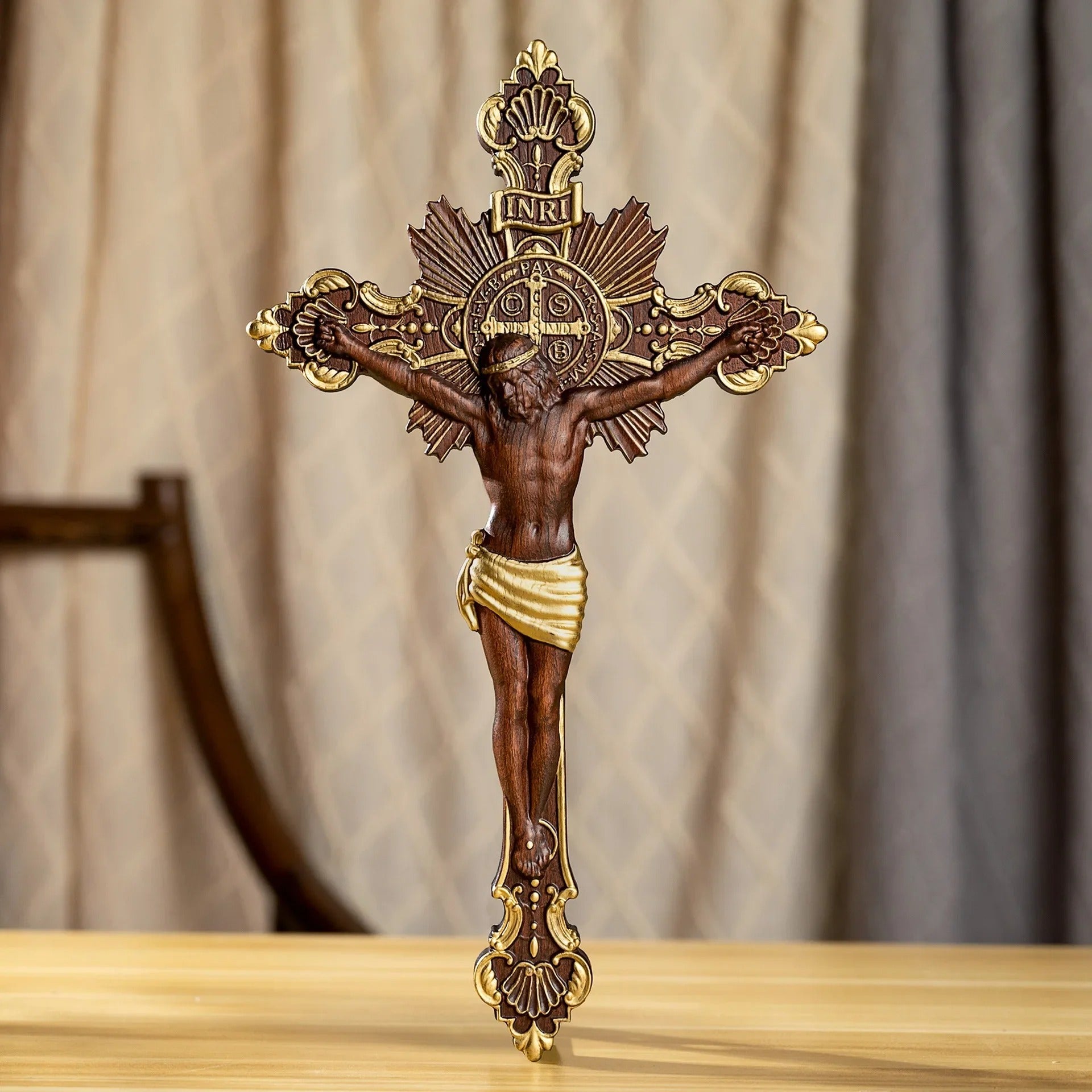 Godly Grind Wood carving of the Cross of the Order of Saint Benedict