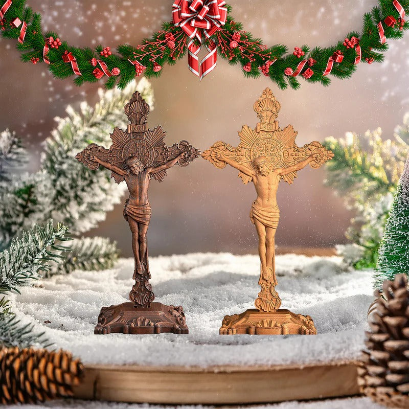 Godly Grind Wood carving of the Cross of the Order of Saint Benedict