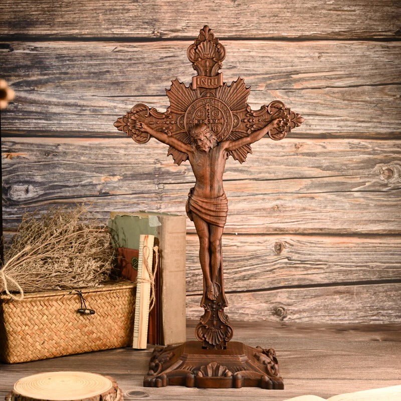 Godly Grind Wood carving of the Cross of the Order of Saint Benedict