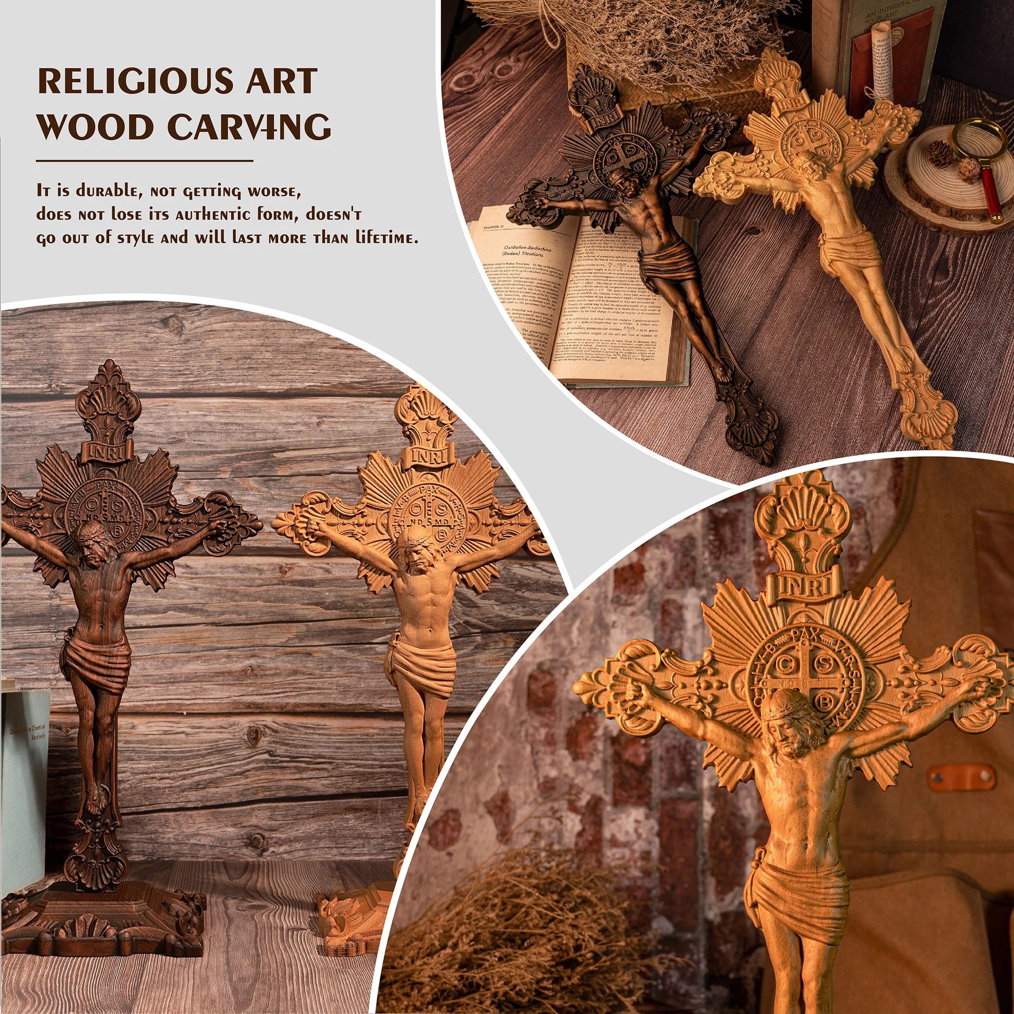 Godly Grind Wood carving of the Cross of the Order of Saint Benedict