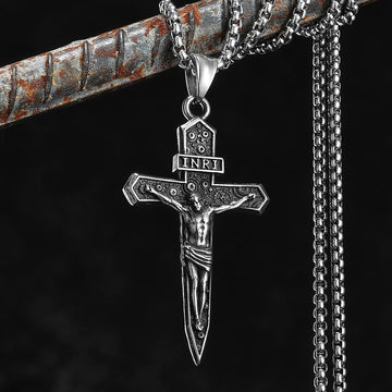 INRI Jesus Cross Exorcism Amulets Stainless Steel Men Necklaces