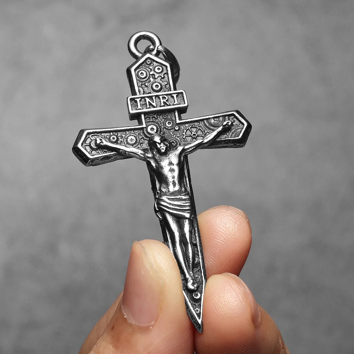 INRI Jesus Cross Exorcism Amulets Stainless Steel Men Necklaces