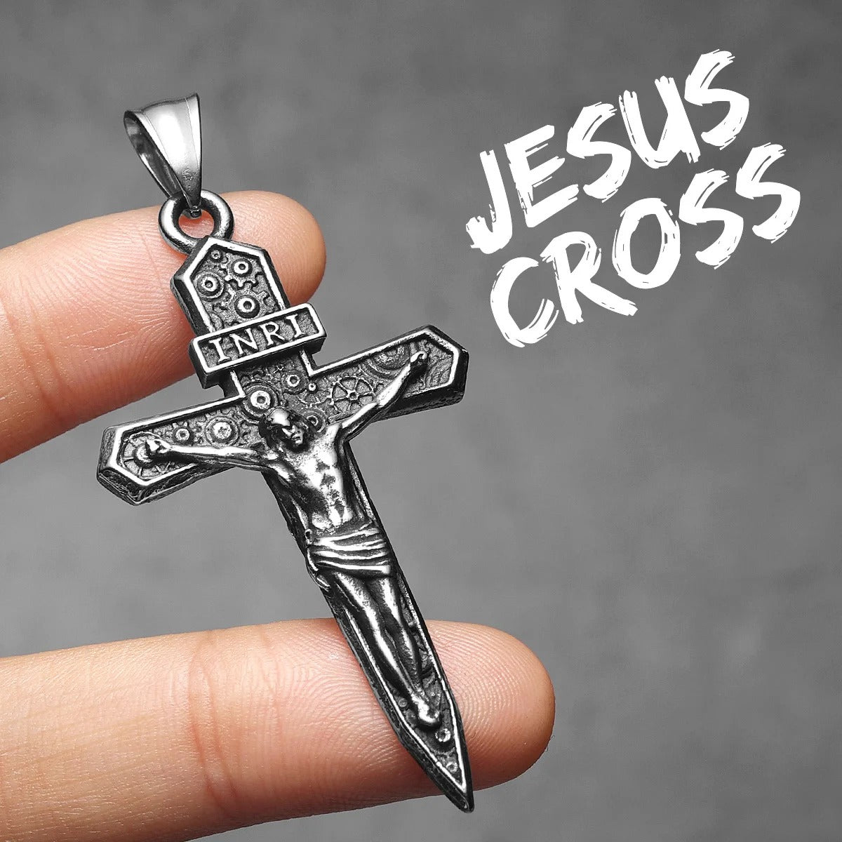 INRI Jesus Cross Exorcism Amulets Stainless Steel Men Necklaces
