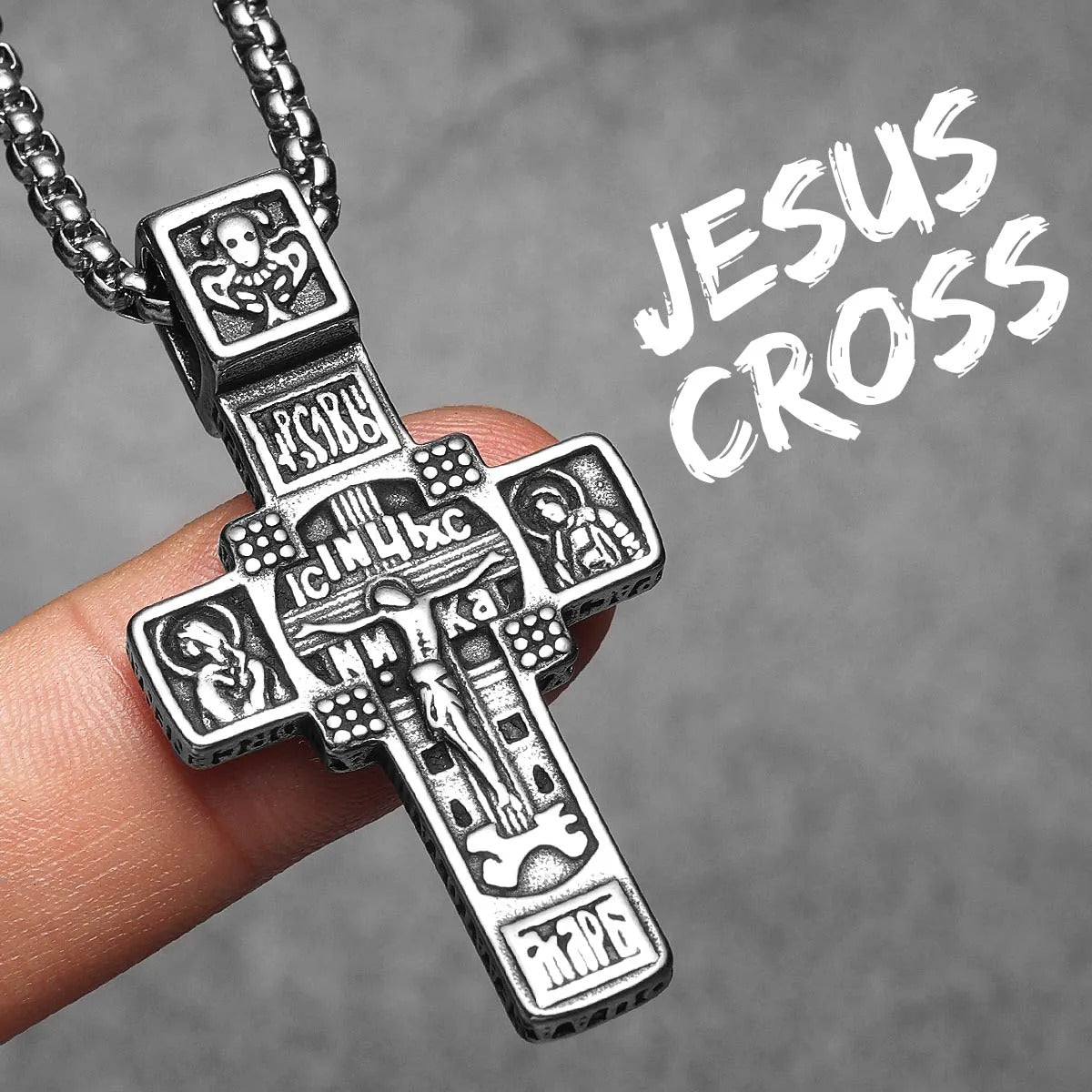 Jesus Carving Cross Amulets Stainless Steel Necklaces