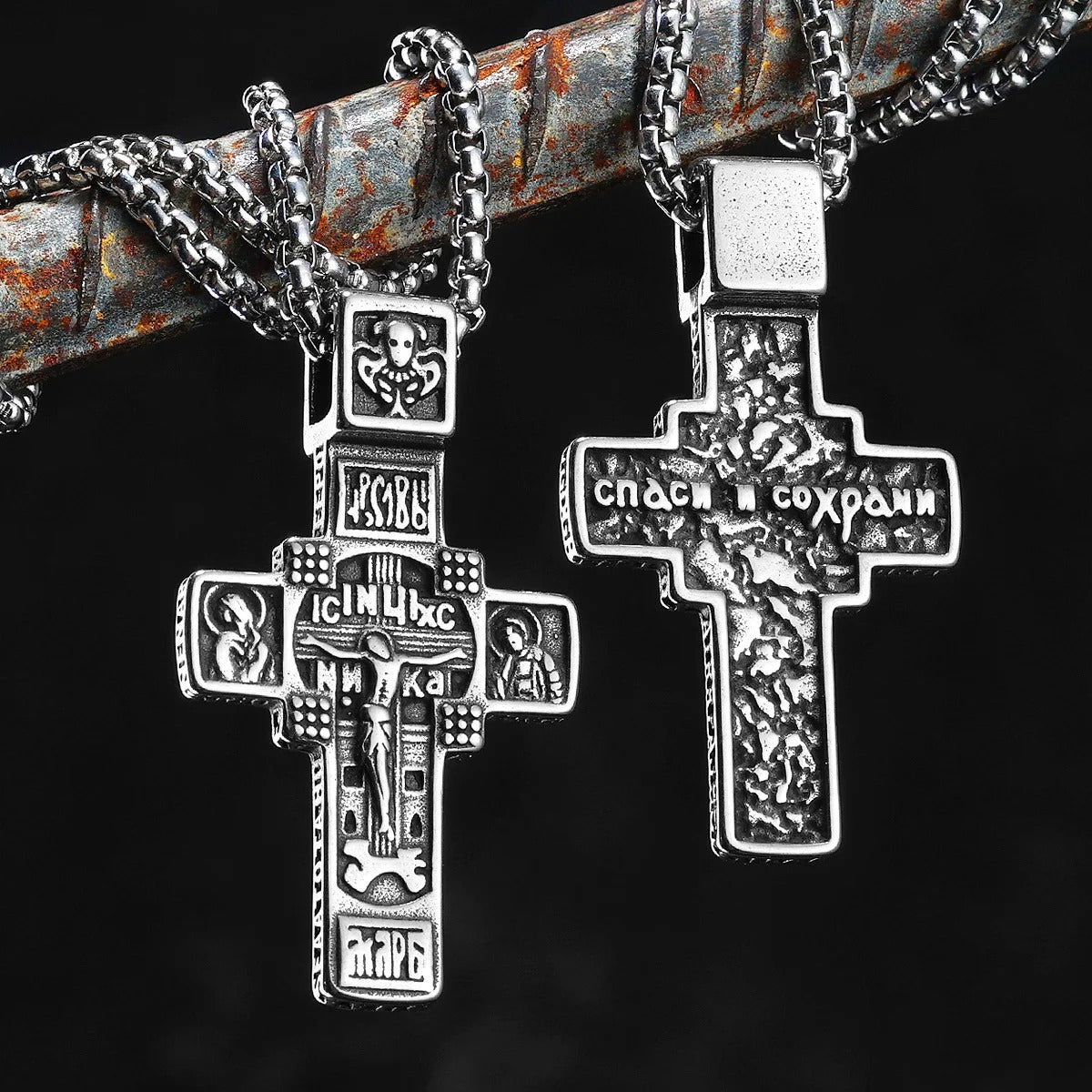 Jesus Carving Cross Amulets Stainless Steel Necklaces