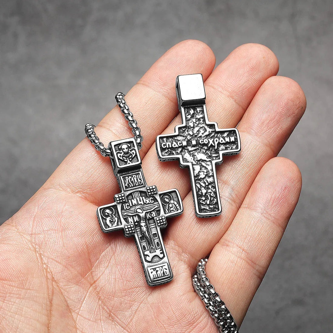Jesus Carving Cross Amulets Stainless Steel Necklaces