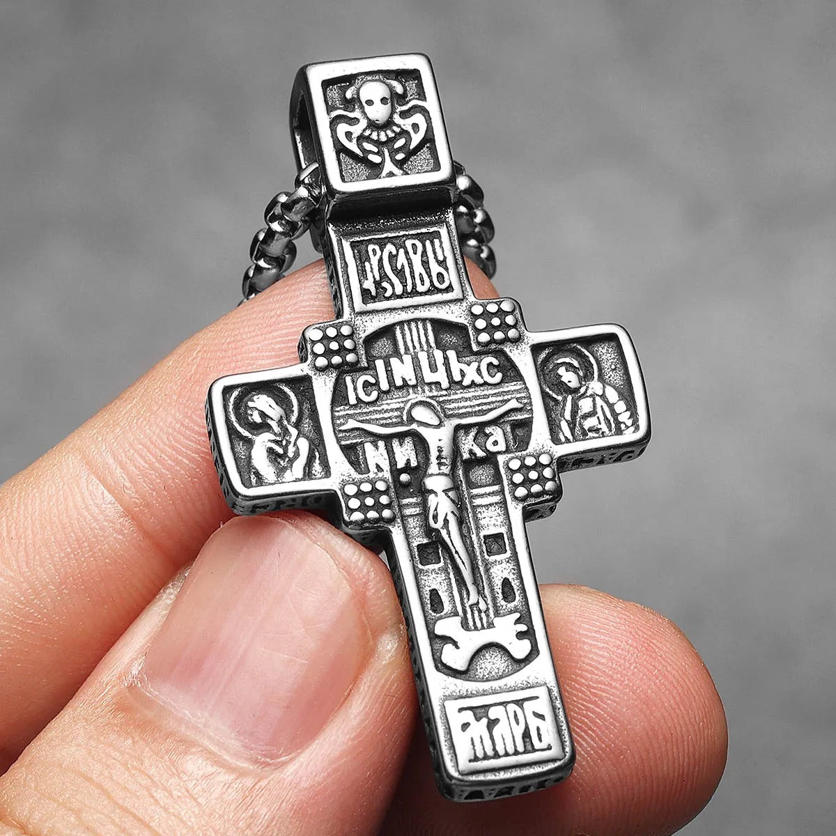 Jesus Carving Cross Amulets Stainless Steel Necklaces