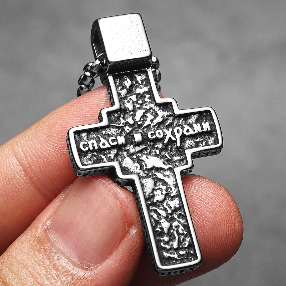Jesus Carving Cross Amulets Stainless Steel Necklaces