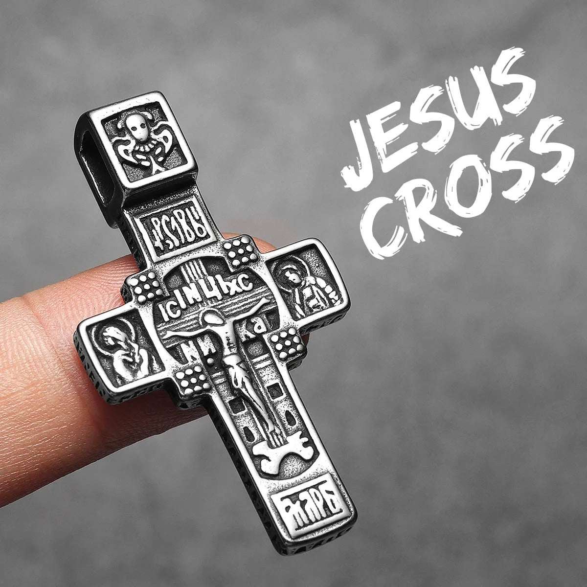 Jesus Carving Cross Amulets Stainless Steel Necklaces