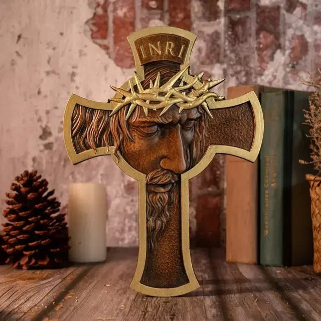 Jesus Holy Crown of Thorns Wood Cross, Christ Delivered Us From The Curse Of Sin
