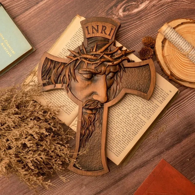 Jesus Holy Crown of Thorns Wood Cross, Christ Delivered Us From The Curse Of Sin