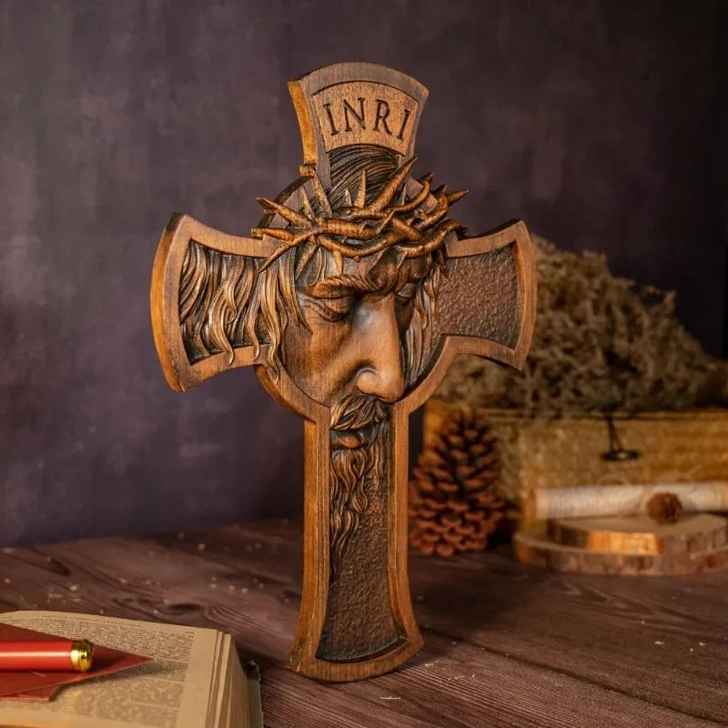 Jesus Holy Crown of Thorns Wood Cross, Christ Delivered Us From The Curse Of Sin