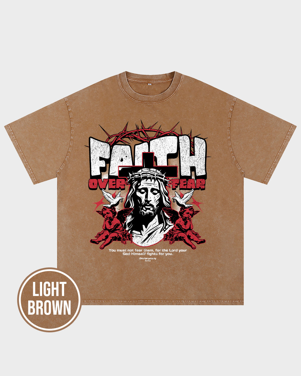 Faith Over Fear-Deuteronomy 322 Acid Wash Tshirt - Godlygrind