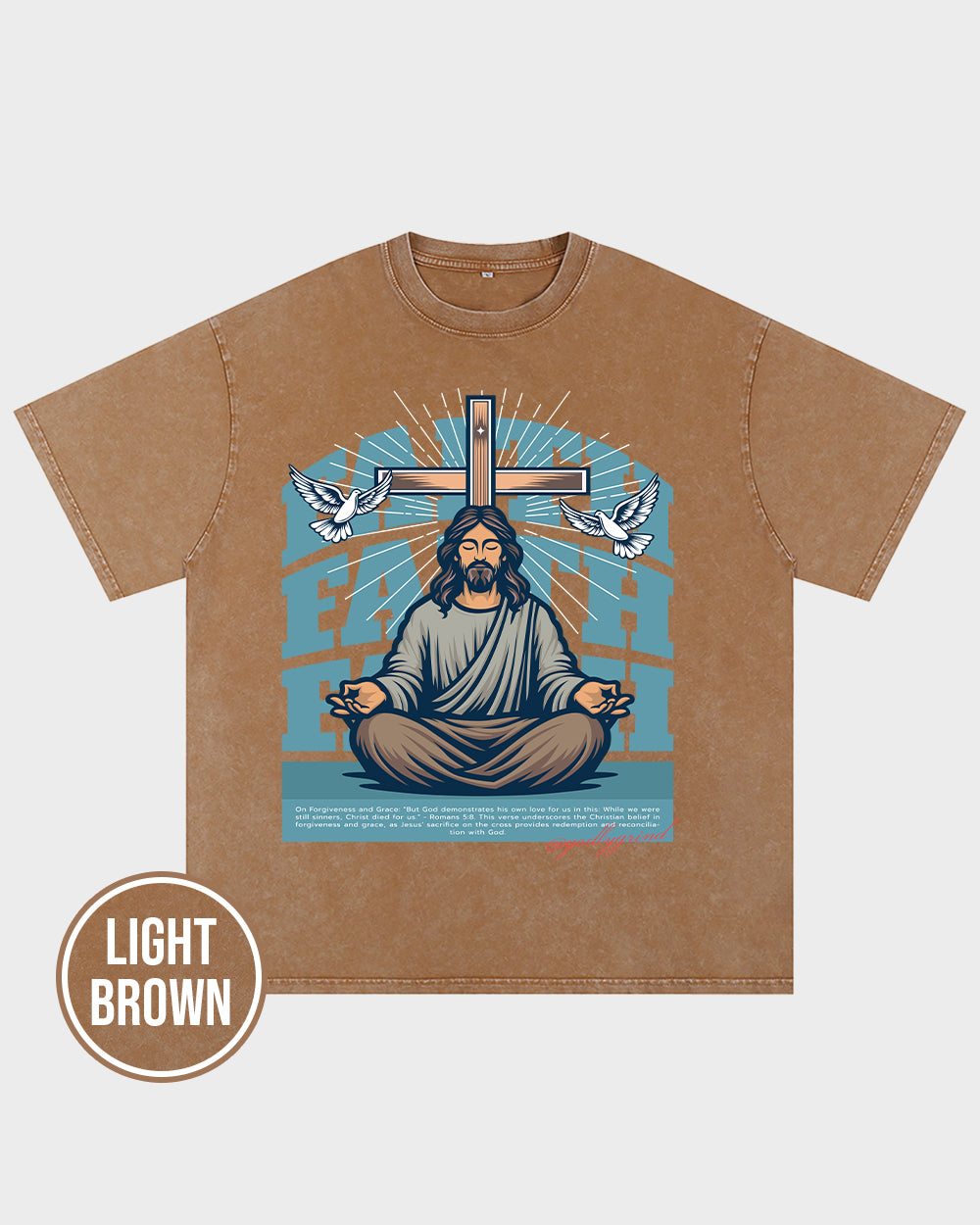 But God demonstrates his own love for us in this-Romans 5-8 NIV Acid Wash Tshirt - Godlygrind