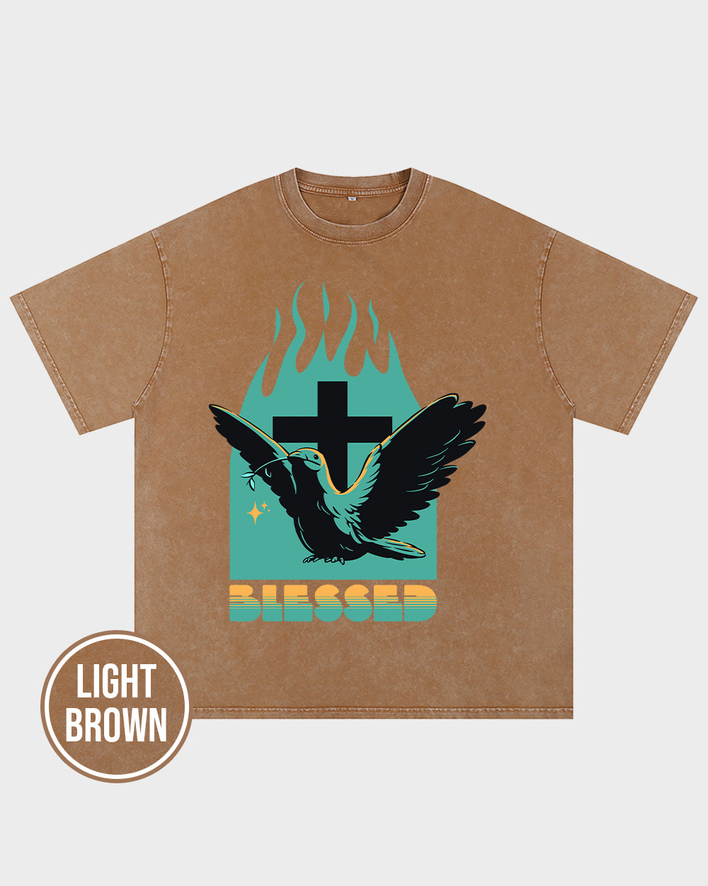 Blessed Dove and Cross Acid Wash Tshirt - Godlygrind