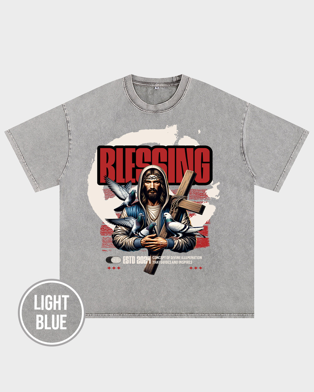 Blessing Concept of Divine illumination Acid Wash Tshirt - Godlygrind