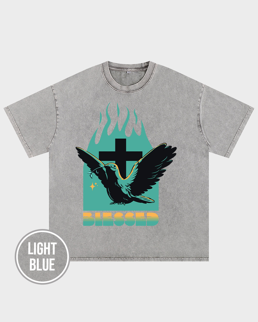 Blessed Dove and Cross Acid Wash Tshirt - Godlygrind