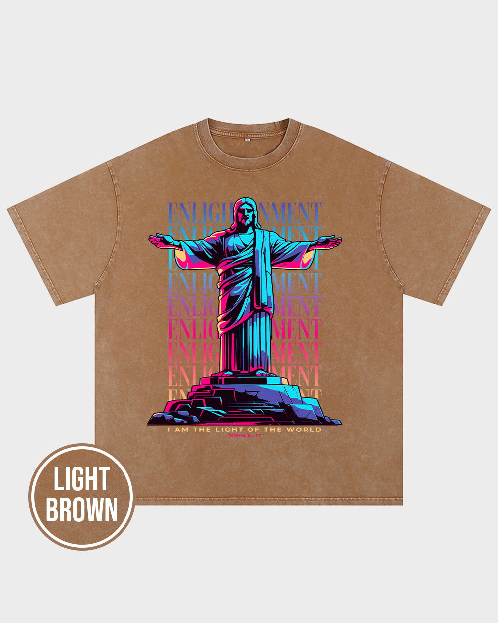 Enlightenment ,I Am the Light of the World John 812 ESV Acid Wash Tshirt - Godlygrind