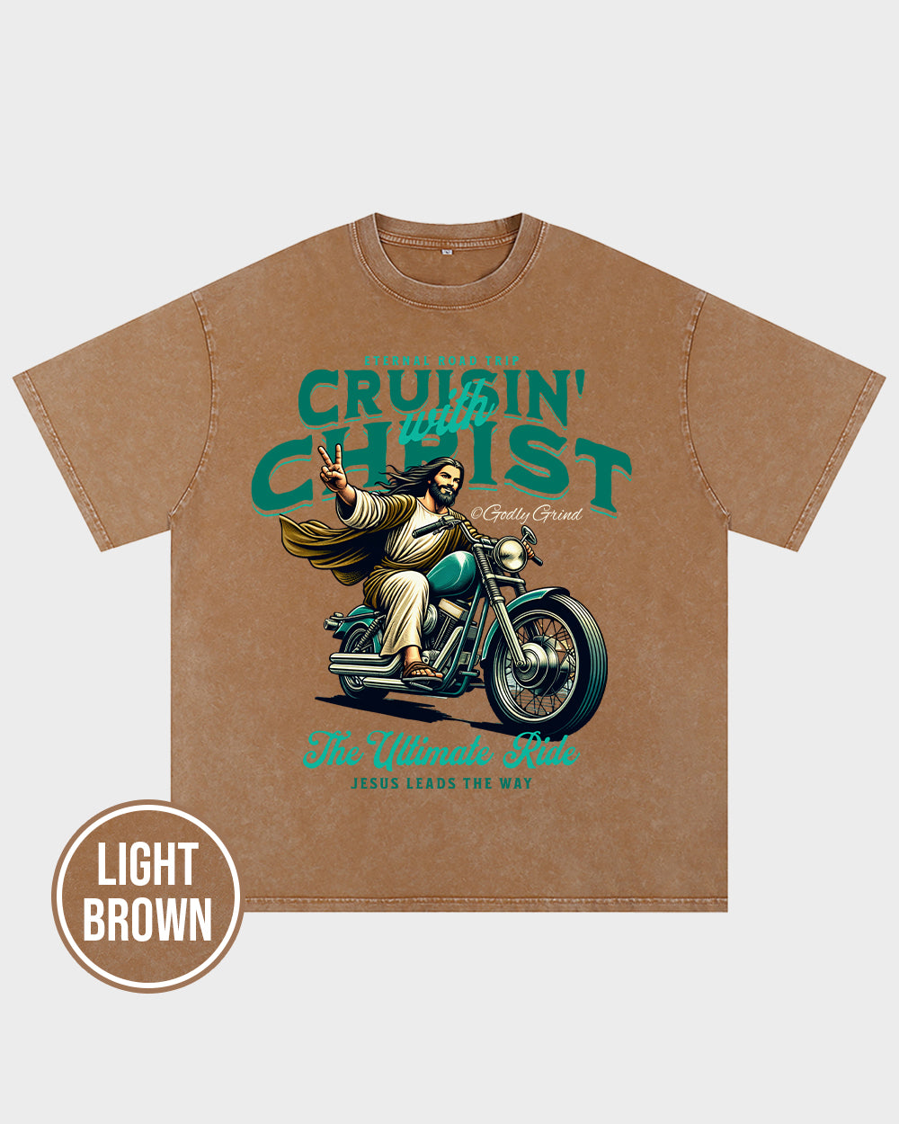 Cruisin' With Christ Jesus - Biker Motorcycle Peace Sign Acid Wash Tshirt - Godlygrind